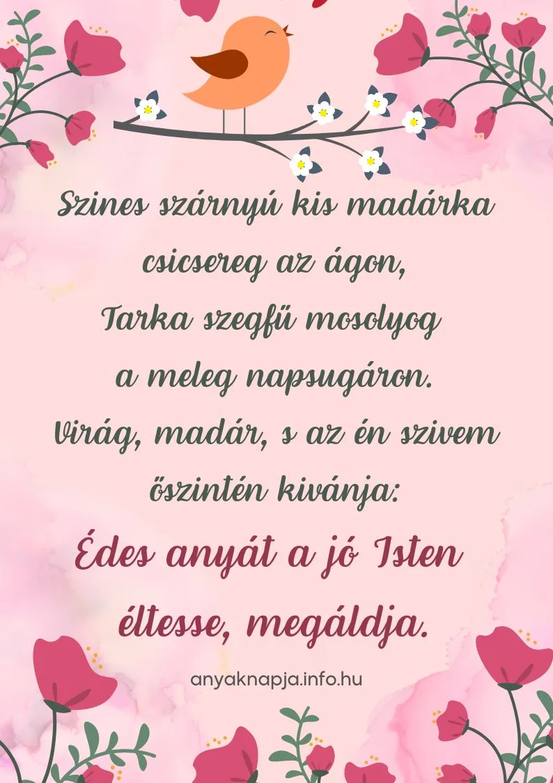 anyák napi köszöntő, színes szárnyú kis madárka