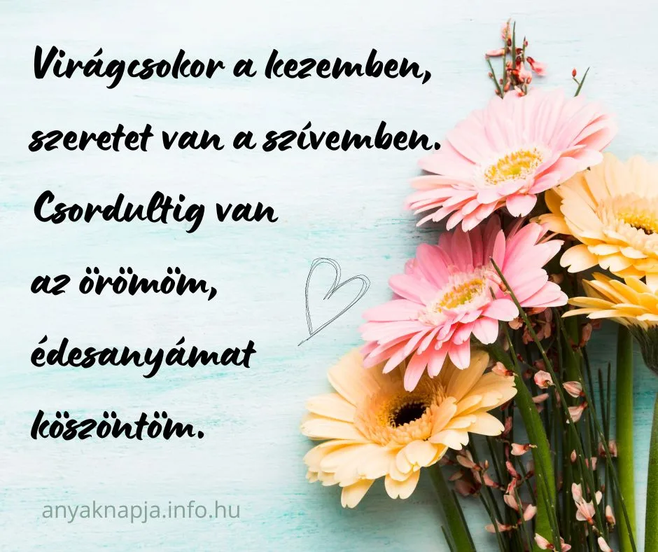 anyák napi köszöntő virágcsokor a kezemben, gerbera